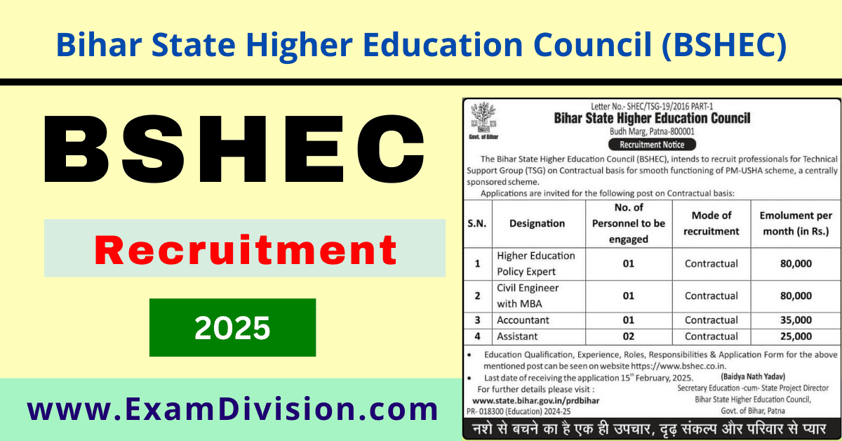 bihar state higher education council recruitment 2025, bihar state higher education council 2025 recruitment, BSHEC vacancy 2025,